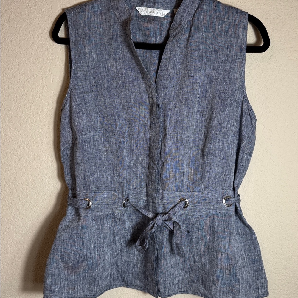 Tweeds 100% Linen Top Drawstring Grommet Waist‎ Tie Wear as a Vest or Top. Large